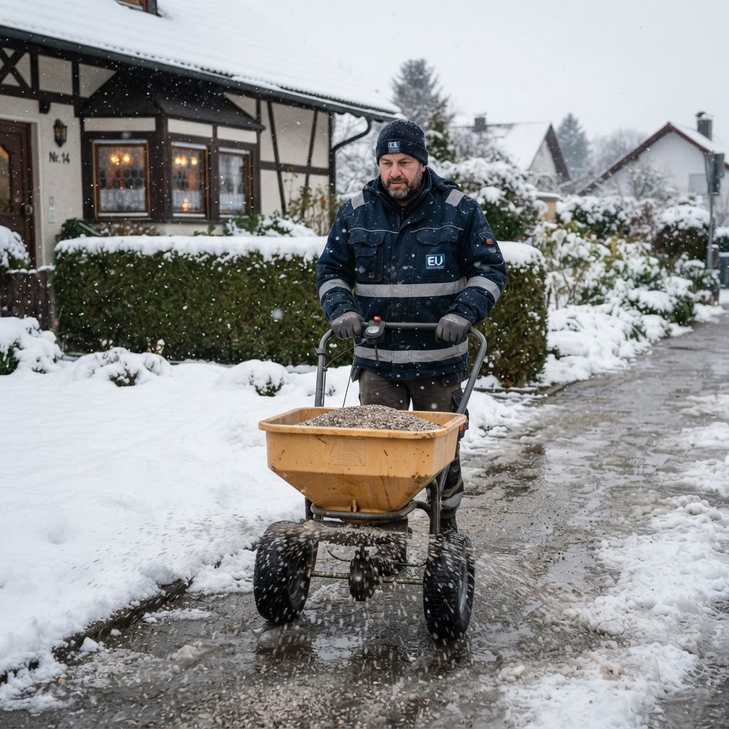 Winterdienst beim Räumen einer verschneiten Zufahrt