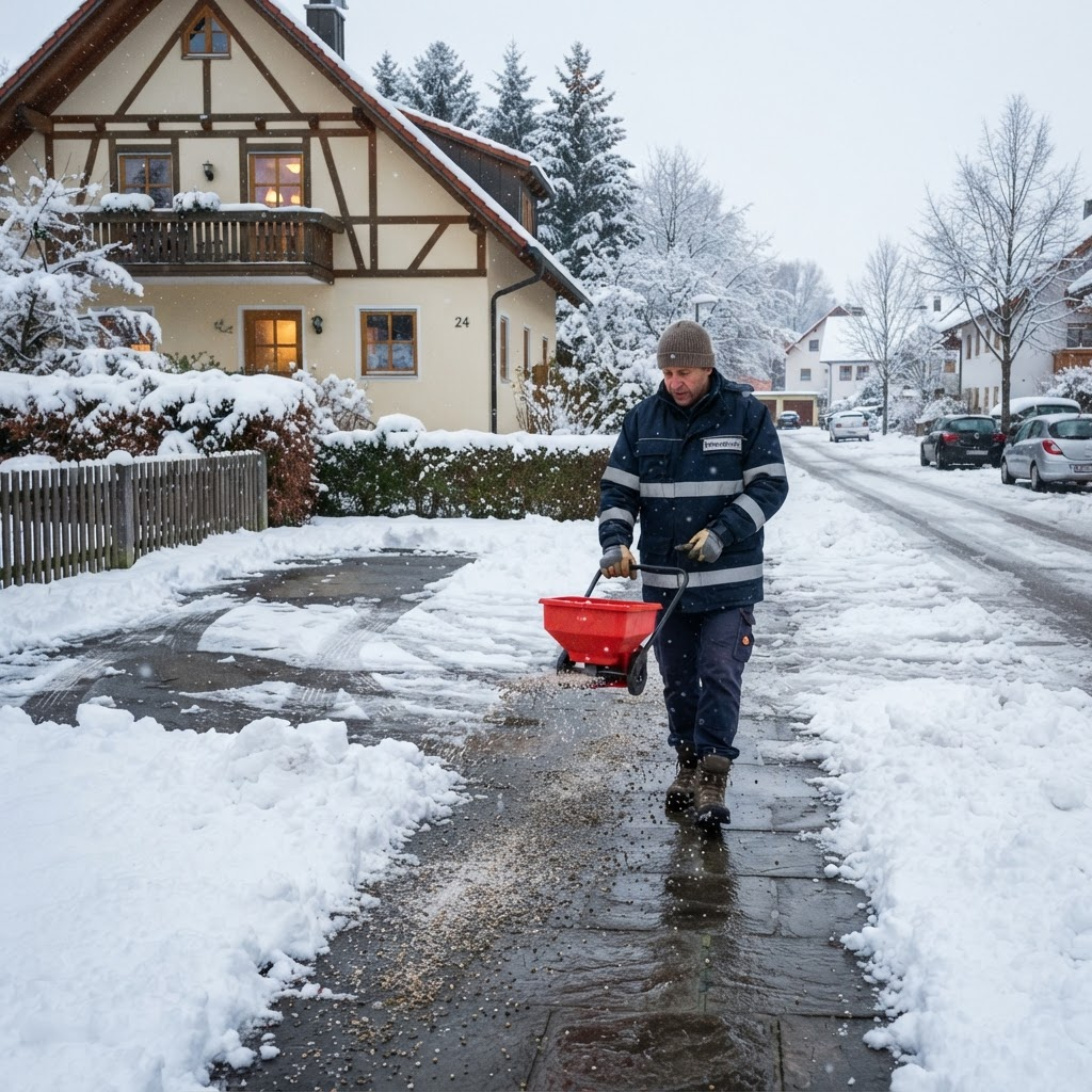 Winterdienst beim Räumen einer verschneiten Zufahrt