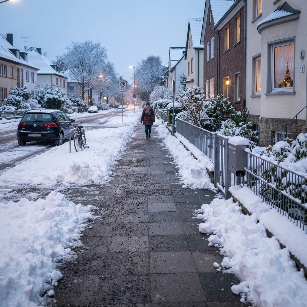 Geräumter und gestreuter Gehweg im Winter